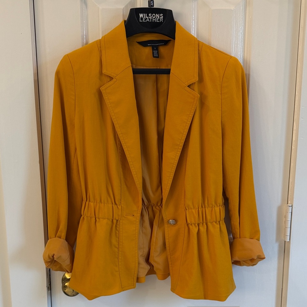 White House Black Market Mustard Elastic Button-Waist Blazer Jacket